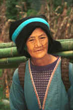 Jpeg 32K Side comb Miao woman carrying bamboo poles back to her village - Long Dong village, De Wo township, Longlin country, Guangxi provinceJ 0010d19.jpg