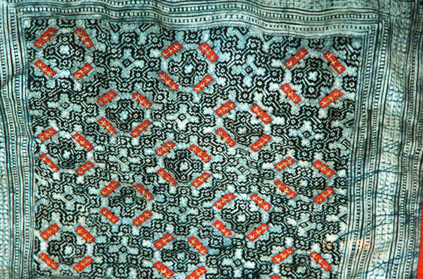Close-up of batik, appliqué detail of Black Hmong baby carrier collected in Sa pa, Northern Vietnam 9511a20.jpg