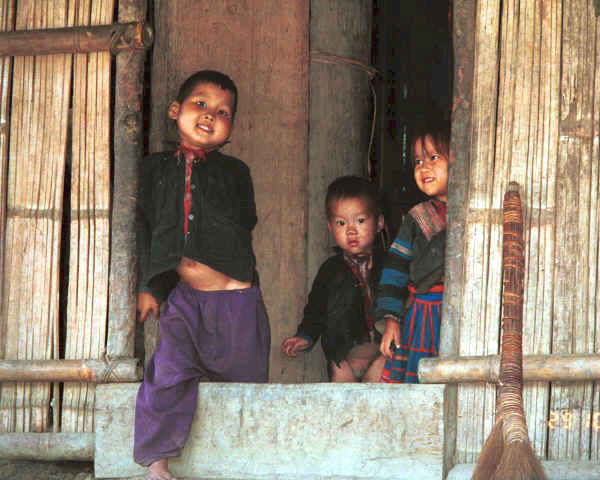 Green Hmong children looking out of a house in a village in Lai Chau province, northern Vietnam 9510g09AE.jpg